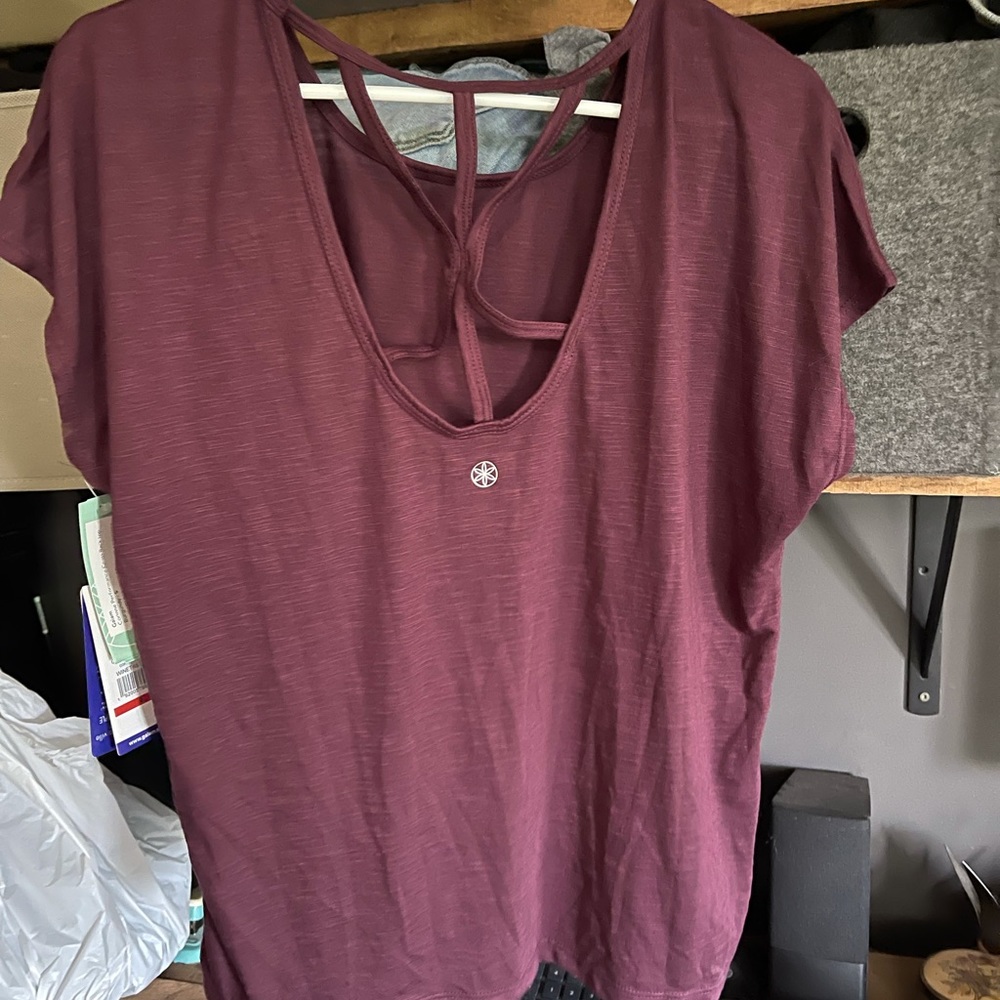 NWT Gaiam wine-colored cross back top